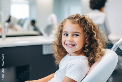 Portrait of a young American 5 year old girl at dentist office photo