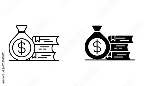 stack of books with money bag icon vector