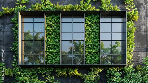 A window with three panes of glass and a green plant growing out of it