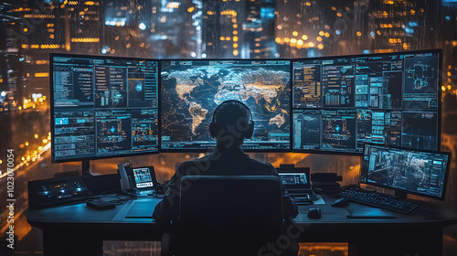 Cutting-Edge Cybersecurity Operations Center Monitoring Real-Time Threats