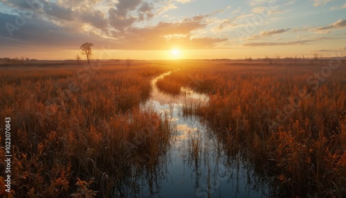 Salt Marshes Of Assateague Island Sunset Over Tall Grasses photo