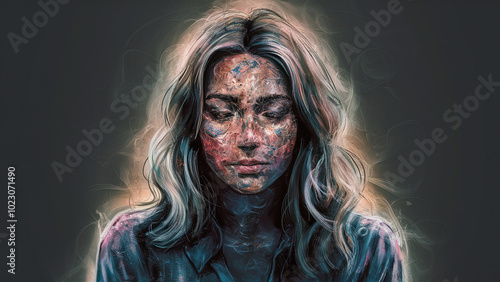 A captivating self-portrait expressing the inner self through vibrant colors and abstract shapes. The artist's face is hidden, with intricate patterns and a subtle glow enhancing the mystery.