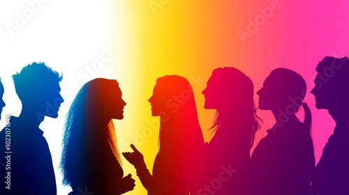 A group of colorful silhouettes stand together, symbolizing diversity, collaboration, connection, and the power of a united front.