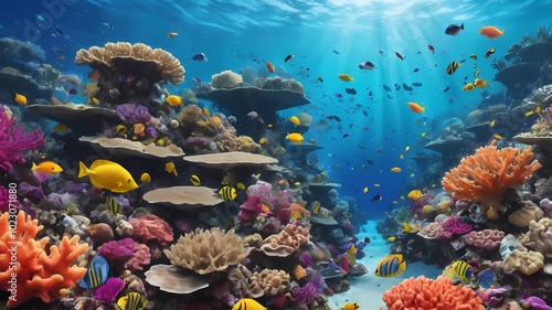 Colorful Underwater Coral Reef with Marine Life