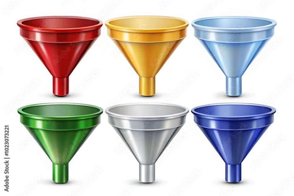 Funnel icon featuring thin, light, regular, and bold variations, set on a clean white background, suitable for modern graphic designs and illustrations. Engaging and versatile. Funnel icon featuring thin, light, regular, and bold variations, set on a clean white background, suitable for modern graphic designs and illustrations. Engaging and versatile.
