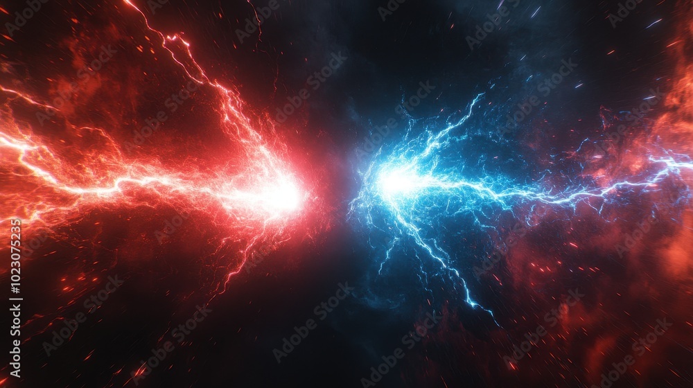 Obraz premium Dramatic Clash of Red and Blue Energy Bolts