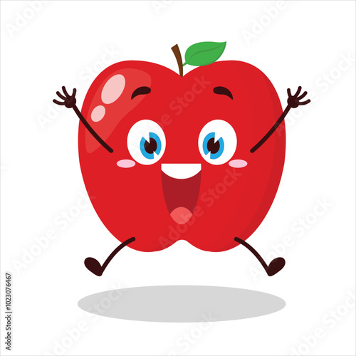 cute celebration jump expression of red apple cartoon character