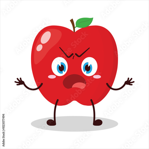 cute why expression of red apple cartoon character