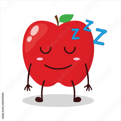 cute sleep expression of red apple cartoon character