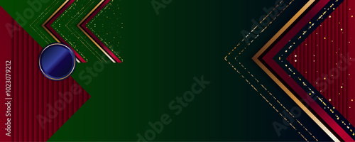 Green background Merry Christmas gold frame vector elegant on dar banner design of sparkling lights