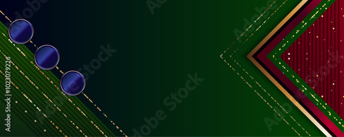 Green background Merry Christmas gold frame vector elegant on dar banner design of sparkling lights