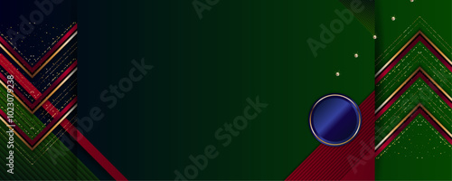 Green background Merry Christmas gold frame vector elegant on dar banner design of sparkling lights
