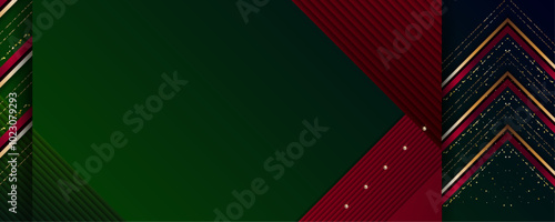 Green background Merry Christmas gold frame vector elegant on dar banner design of sparkling lights