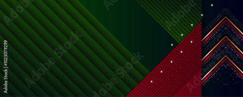 Green background Merry Christmas gold frame vector elegant on dar banner design of sparkling lights