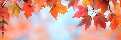 Vibrant Autumn Maple Leaves Background with a soft, blurred background. Perfect for fall-themed designs, cards, and websites. Symbolizing change, beauty, nature, tranquility, and renewal.