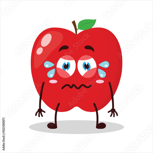 cute upset expression of red apple cartoon character