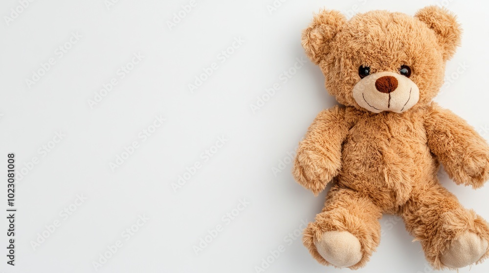 A cute teddy bear plush toy resting on a white surface, perfect for childhood memories and gift ideas. A cute teddy bear plush toy resting on a white surface, perfect for childhood memories and gift ideas.