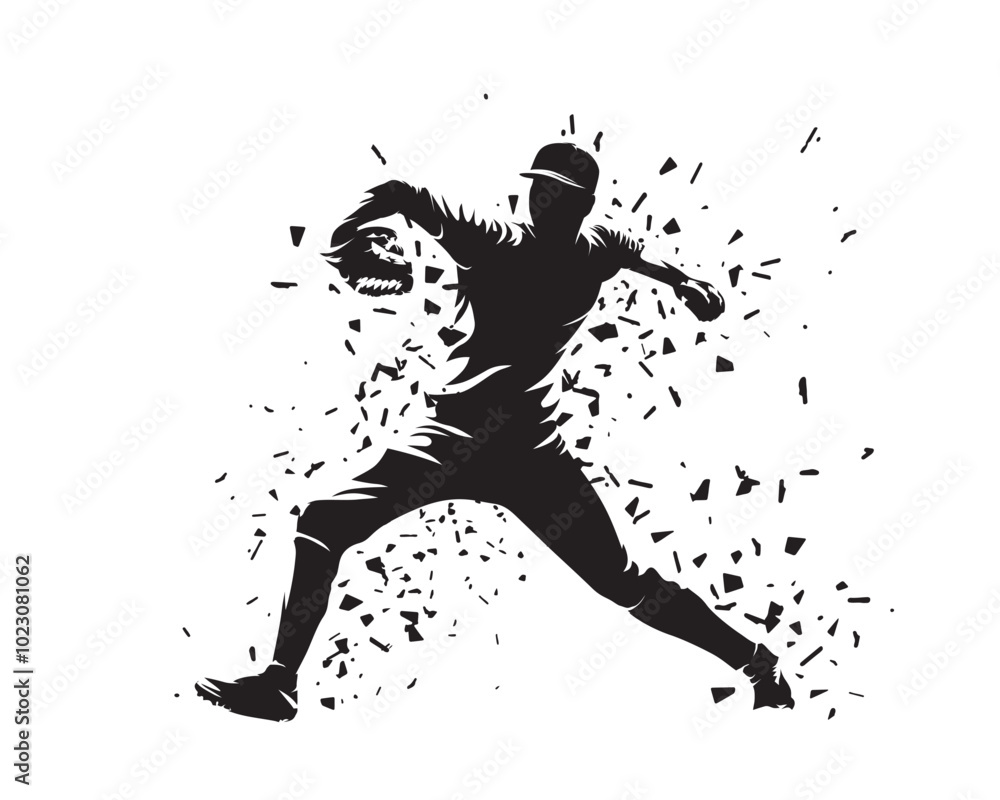 Baseball player pitches the ball, isolated vector silhouette, side view. Baseball player logo Baseball player pitches the ball, isolated vector silhouette, side view. Baseball player logo