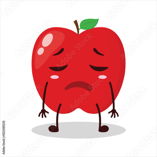 cute tired expression of red apple cartoon character