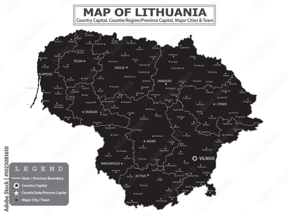 Obraz premium European Country Geography Political map. Political map of country with capital, province or state capital, major cities and town.