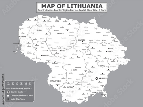 European Country Geography Political map. Political map of country with capital, province or state capital, major cities and town.