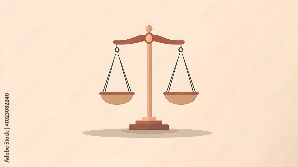 A flat design illustration of the scales of justice, perfectly balanced with equal weights on both sides, symbolizing fairness and equality, isolated on a simple background. A flat design illustration of the scales of justice, perfectly balanced with equal weights on both sides, symbolizing fairness and equality, isolated on a simple background.