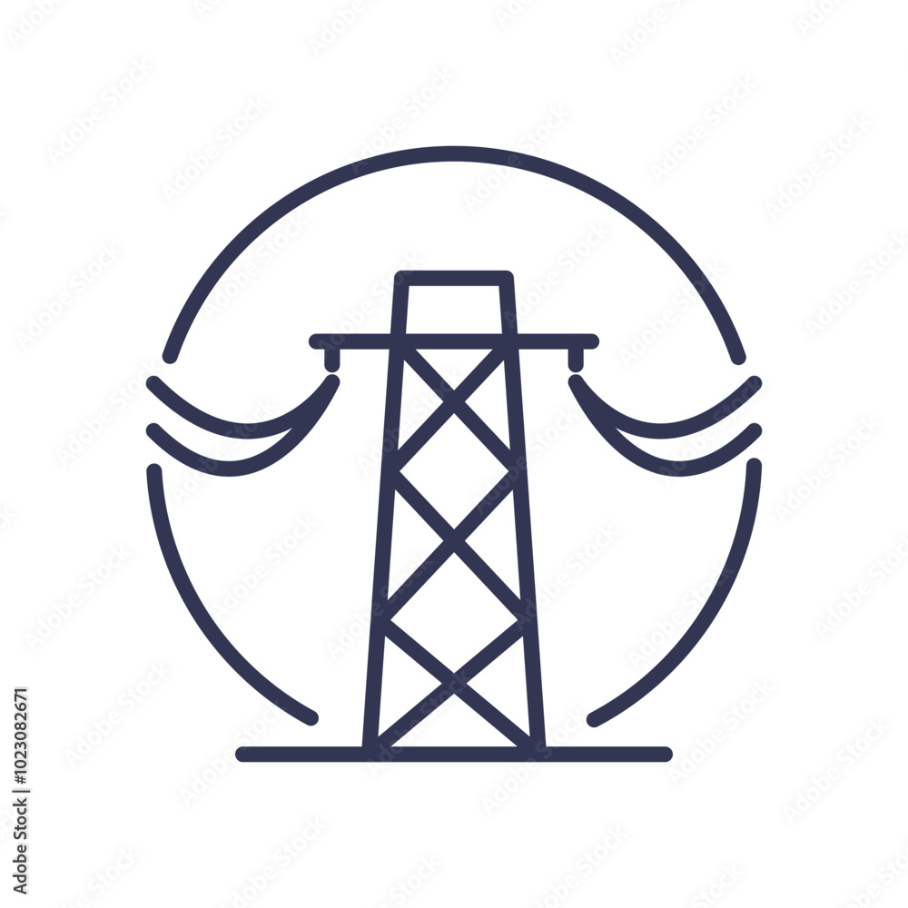 Line art of a power transmission tower symbolizing electricity supply. Line art of a power transmission tower symbolizing electricity supply.