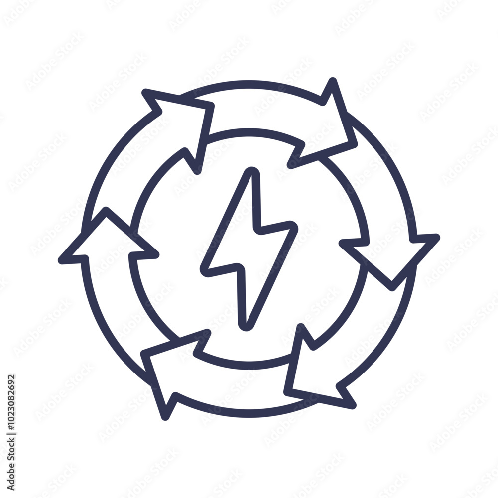 Circular arrows with a lightning bolt symbolize energy distribution and flow. Circular arrows with a lightning bolt symbolize energy distribution and flow.