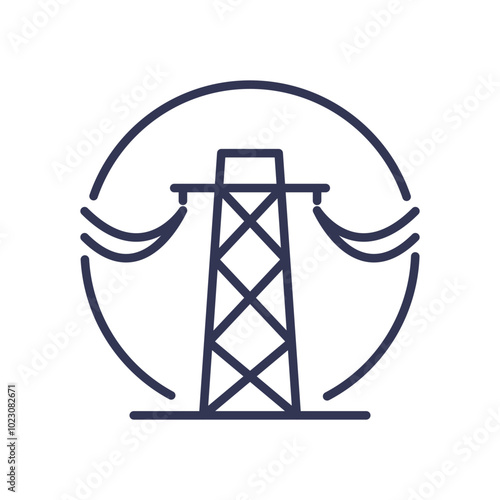 Line art of a power transmission tower symbolizing electricity supply.