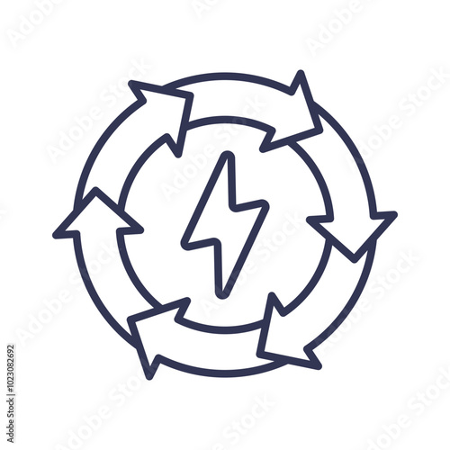 Circular arrows with a lightning bolt symbolize energy distribution and flow.