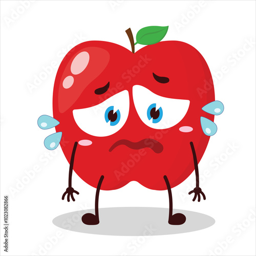 cute depressed expression of red apple cartoon character