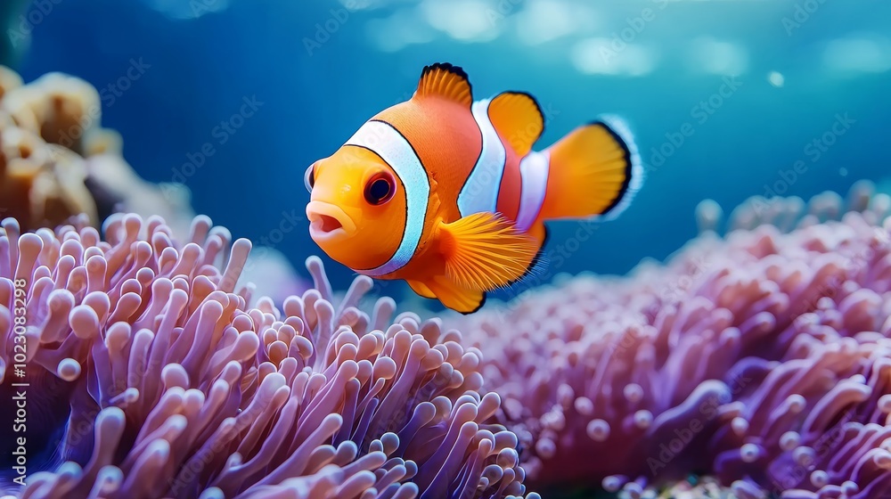 Close-Up of Brightly Colored Clownfish Underwater Close-Up of Brightly Colored Clownfish Underwater