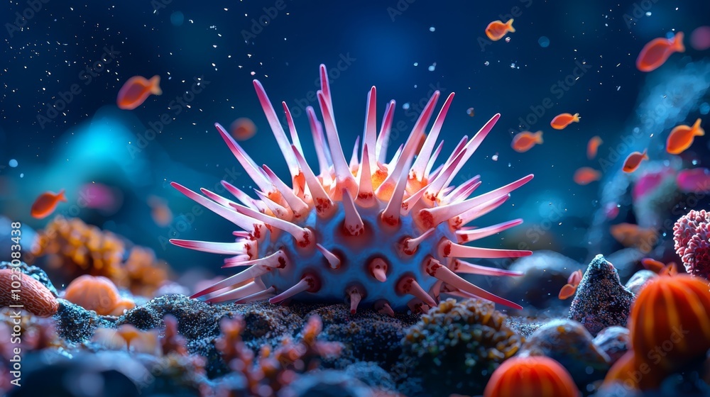 Close-Up of a Sea Urchin Resting Underwater Close-Up of a Sea Urchin Resting Underwater