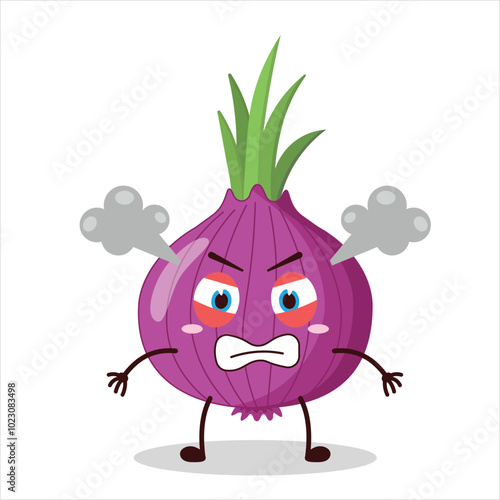 cute furious expression of red onion cartoon character