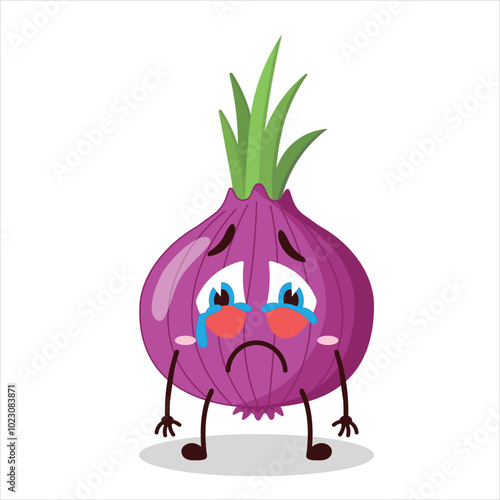 cute cry expression of red onion cartoon character