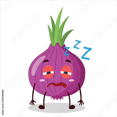 cute sleepy expression of red onion cartoon character