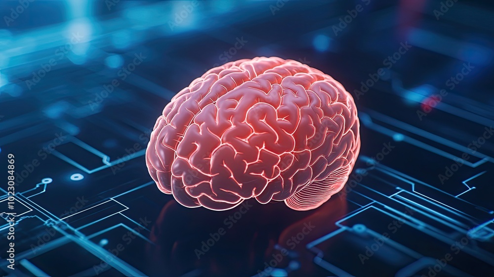 A futuristic depiction of a human brain superimposed on a digital circuit background, symbolizing technology and intelligence. A futuristic depiction of a human brain superimposed on a digital circuit background, symbolizing technology and intelligence.