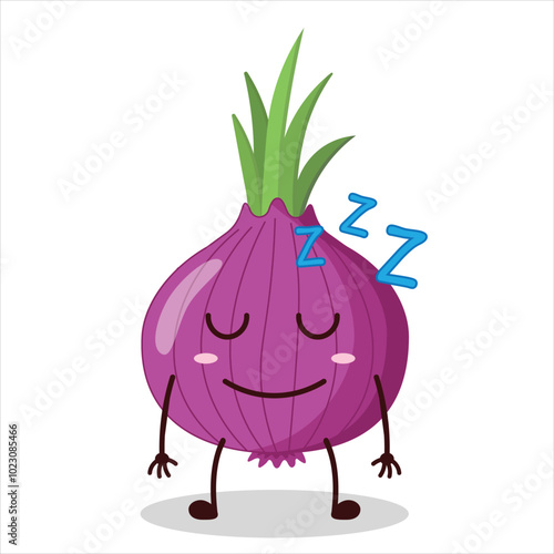 cute sleep expression of red onion cartoon character