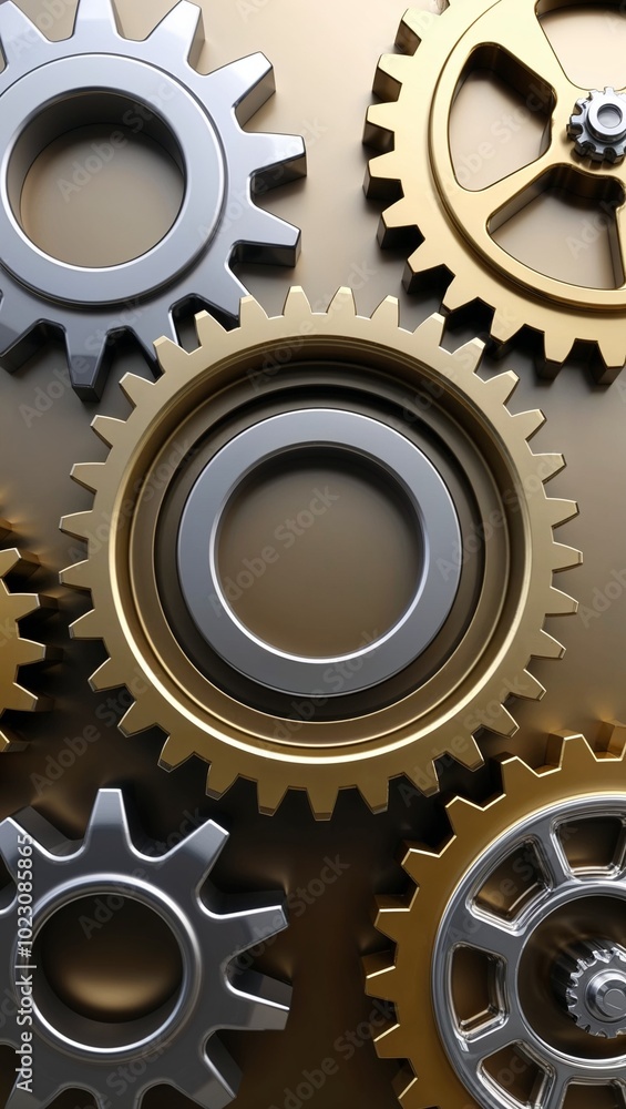 3D rotating gear shapes in metallic tones background for invitation or card screensaver 3D rotating gear shapes in metallic tones background for invitation or card screensaver