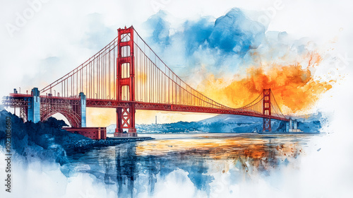 Watercolor of San Francisco's Iconic Golden Gate Bridge.