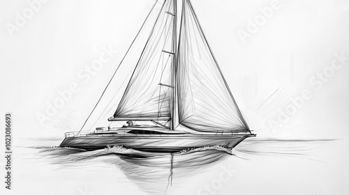 Pencil sketch of a yacht, highlighting its sleek design and elegant lines. photo