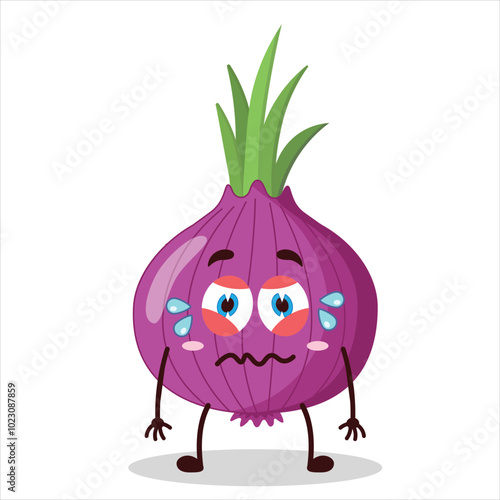 cute upset expression of red onion cartoon character