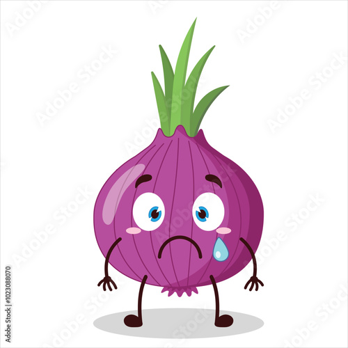 cute nervous expression of red onion cartoon character
