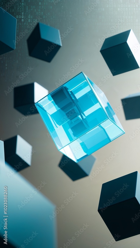 Futuristic floating cubes with digital textures background for invitation or card screensaver Futuristic floating cubes with digital textures background for invitation or card screensaver