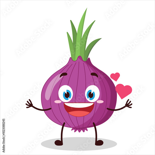 cute fall in love expression of red onion cartoon character