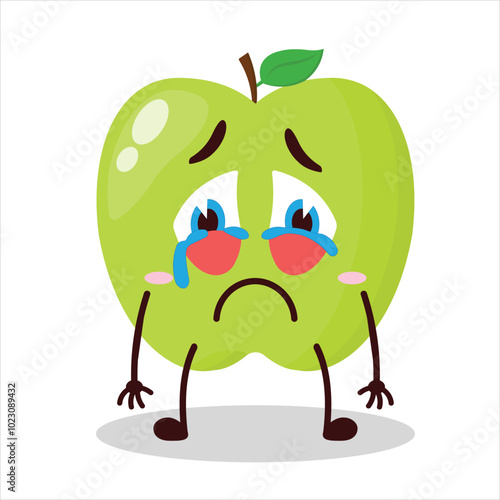 cute cry expression of green apple cartoon character