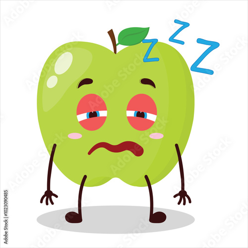 cute sleepy expression of green apple cartoon character
