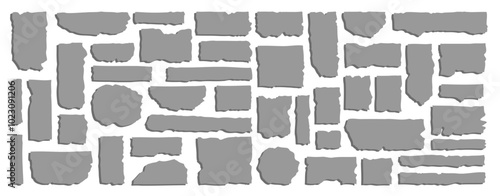 Abstract ripped paper element set. Torn cardboard sheets bundle. Creased edge layout collection.