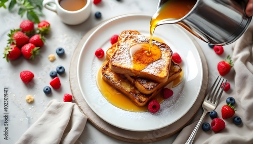 Wallpaper Mural Challah French Toast Topped with Maple Syrup and Fresh Berries (Jewish Cuisine) Torontodigital.ca