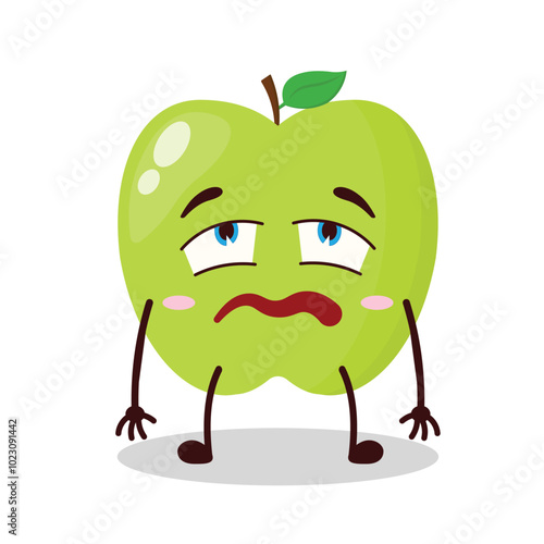 cute bored expression of green apple cartoon character